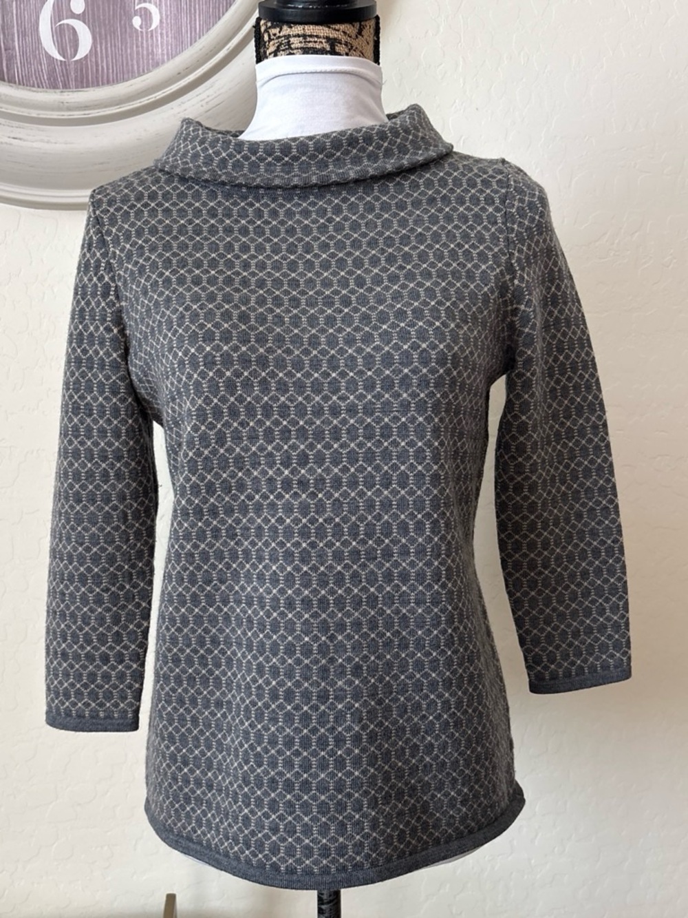 The Talbots Pure Merino Wool Roll Neck 3/4 Sleeve Soft  patterned Sweater SP